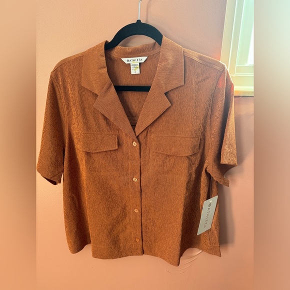 NWT Athleta Brown Echo Short Sleeve Shirt - Picture 2 of 5
